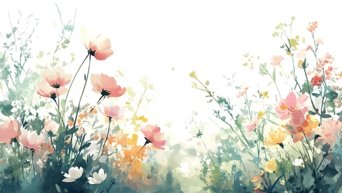 Watercolor meadow flowers with layered botanical composition.