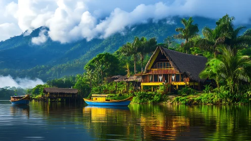 Waterfront Settlement in Tropical Mountain Valley