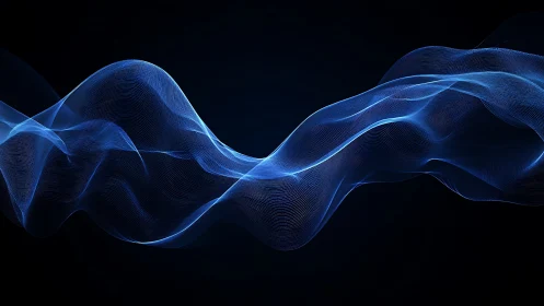 Blue digital waveforms on dark background in abstract motion.
