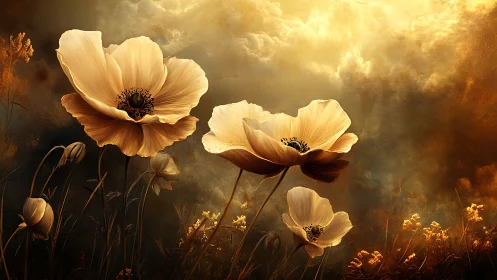 Luminous Poppies Dancing in Golden Sunlight