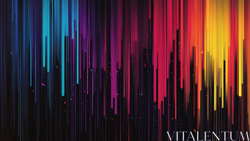 Vertical neon light trails form saturated gradient cascade