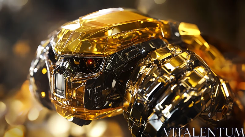Gleaming golden robot creature glows with crystal detail