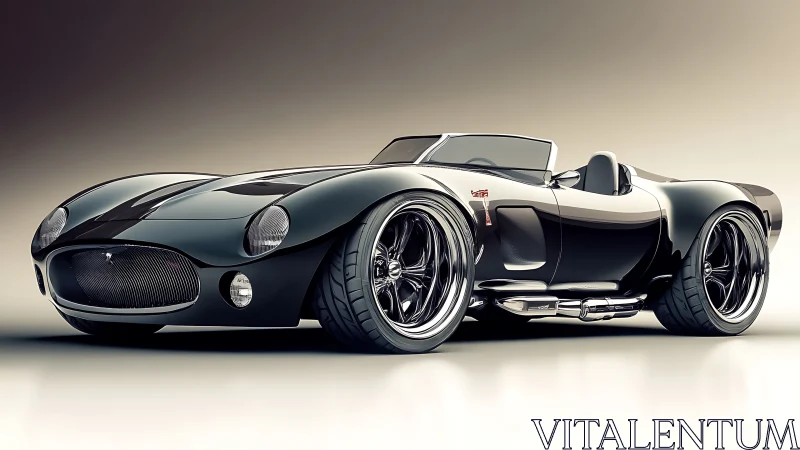 Black roadster showcases sculpted curves and chrome power.
