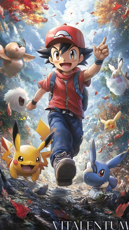 Joyous trainer strides through autumn sky of bounding creatures.