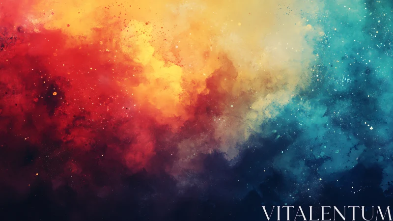 Vibrant nebula clouds merge in a fiery blue cosmic haze