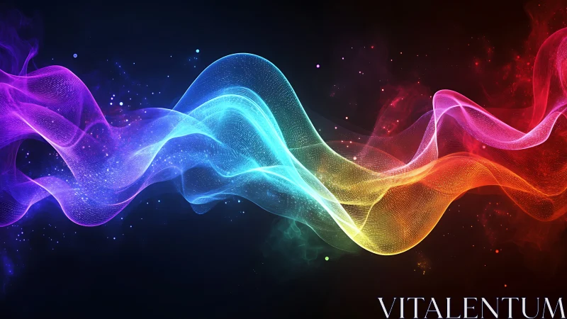 Colorful luminous wave pattern on dark cosmic background.