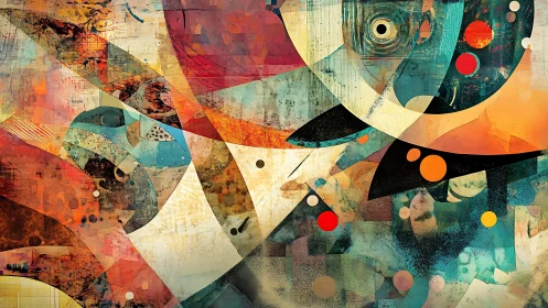 Dynamic Abstract Geometric Art with Bold Colors and Textures.