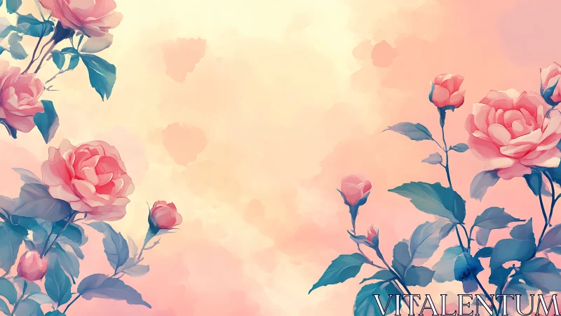 Pink Peonies Against Warm Sky Gradient.