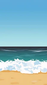 Minimalist shoreline illustration with waves and clear sky.