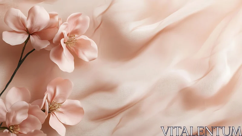 Soft Pink Orchid Blooms Against Silk Backdrop.