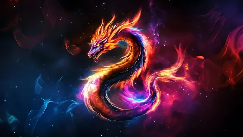 Spectral nebula dragon rendered in luminous chromatic fire