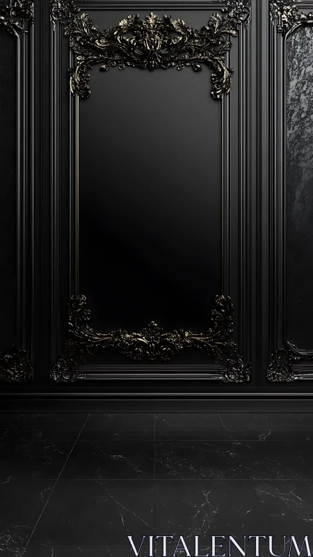 Ornate black wall panel exudes dark, luxurious elegance