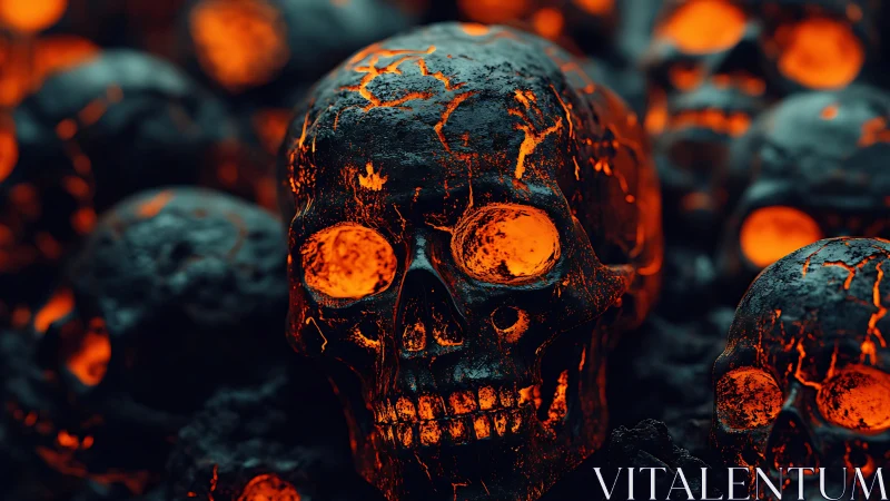 Molten skull cluster glows through cracked obsidian shells.