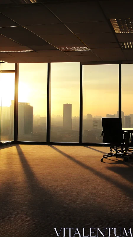 High-Rise Office Dawn: Sunset Light Across Cityscape.