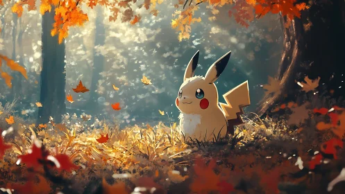 Bright woodland critter basking in amber leaflight hush.