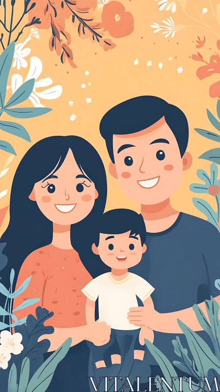 Happy Family Portrait in Blooming Garden.