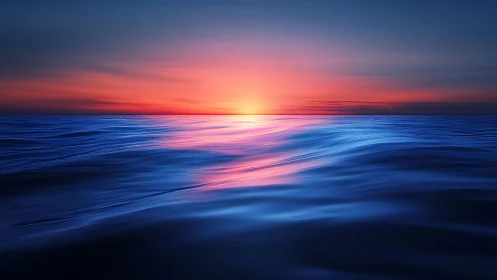 Gentle ocean sunset bathing rolling waves in soft color.