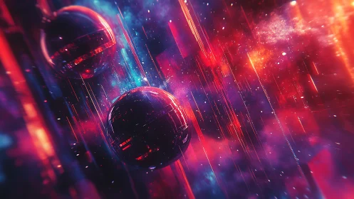 Cyberpunk volumetric orbs in neon chromatic deep-space field.