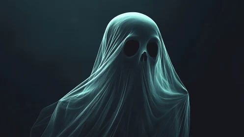 Whisper-thin specter pauses mid-glide in teal-lit hush