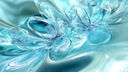 Crystalline aqua blossoms emerge from fluid metallic waves