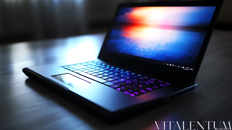 Neon keys whisper while a digital sunset melts across glass