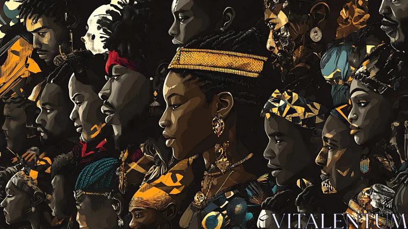 Portrait collage of African faces in vibrant modern abstract style.