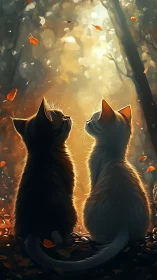 Two Cats in Golden Forest Glow.