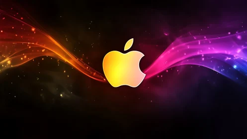 Luminescent apple emblem with chromatic spectral wavefield.