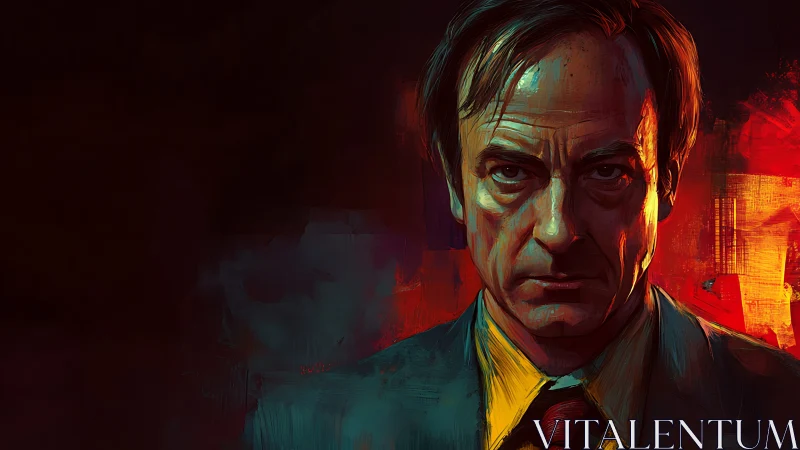 Intense male portrait uses dramatic lighting and painted color blocks