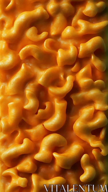 Cozy close up of gooey golden mac and cheese curls.