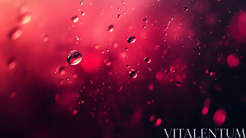 Crimson bokeh droplets in shallow-depth macro field study.