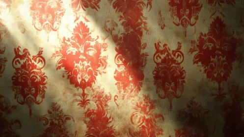 Sunlit baroque flourishes whisper through worn red velvet