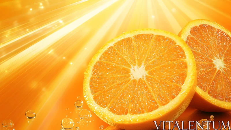 Sunlit orange halves bask in radiant citrus galaxy glow.