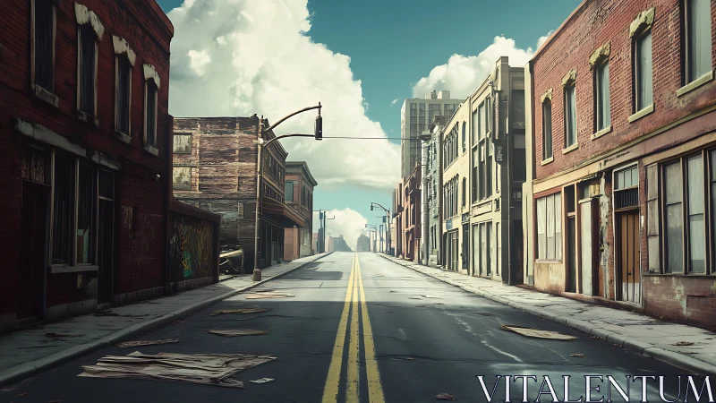 Deserted urban street rendered in cinematic photoreal detail