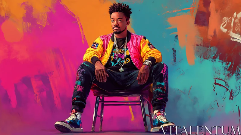 Bold street style portrait in neon urban color storm.