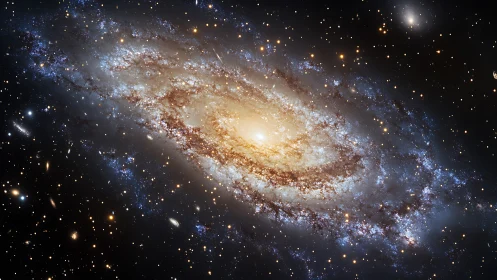 Spiral galaxy core glows amid dense star field in space