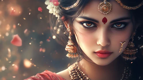 Ornate portrait of woman with bindi in cinematic digital lighting