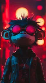 Neon simian antihero portrait in stylized 3D cyberpunk render.