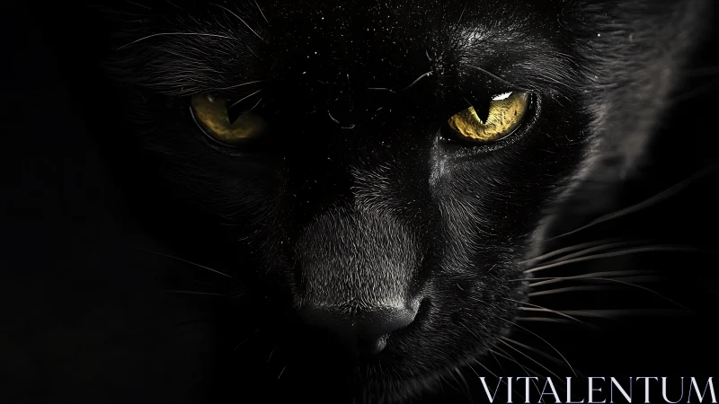 Black Cat Portrait: Luminous Eyes Emerging from Darkness.