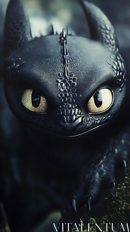 Midnight dragonling leans in, eyes shimmering with mischief