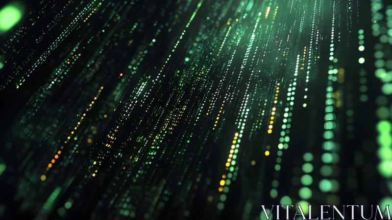 Futuristic digital data stream with glowing green matrix lines.