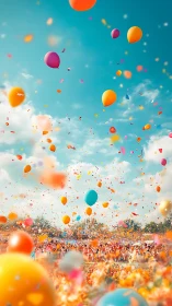Massive Aerial Balloon Release Over Crowded Festival Ground