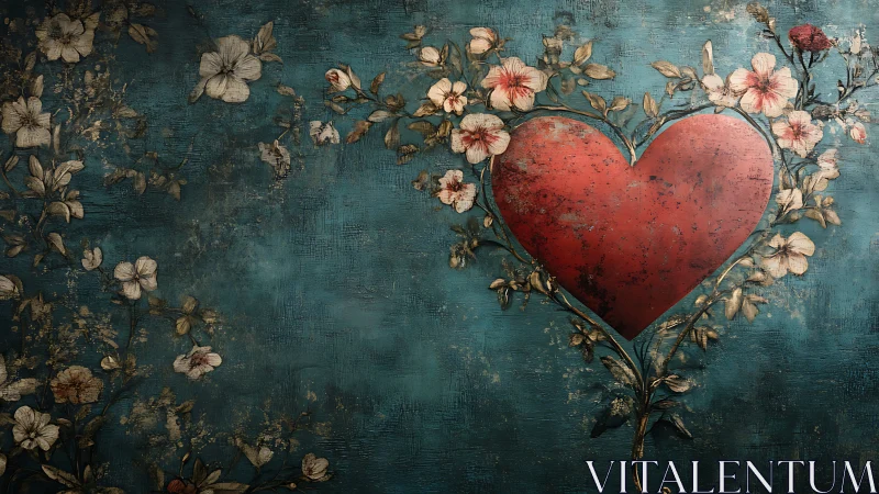 Crimson Heart Blooms Where Vintage Dreams Meet Teal Wonder