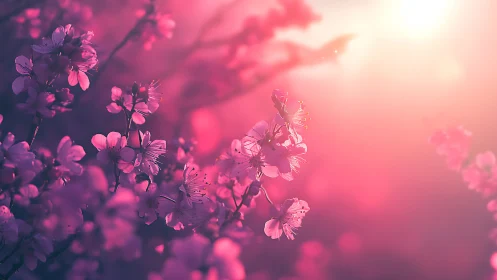 Pink Blossoms Glowing in Soft Sunset Light
