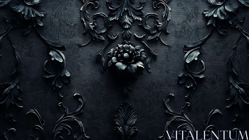 Baroque floral bas-relief in monochrome ornamental symmetry.