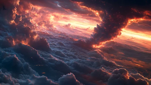 Storm-torn heavens ignite as molten twilight carves horizons