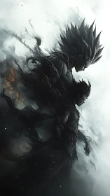 Twin shadow warriors rise from swirling storm and smoke