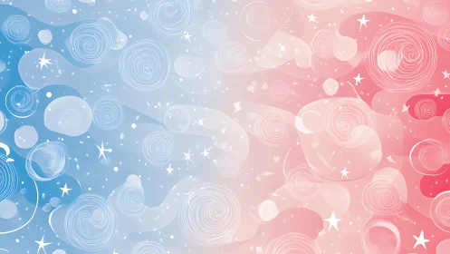 Red and blue abstract spiral field with soft gradient division.