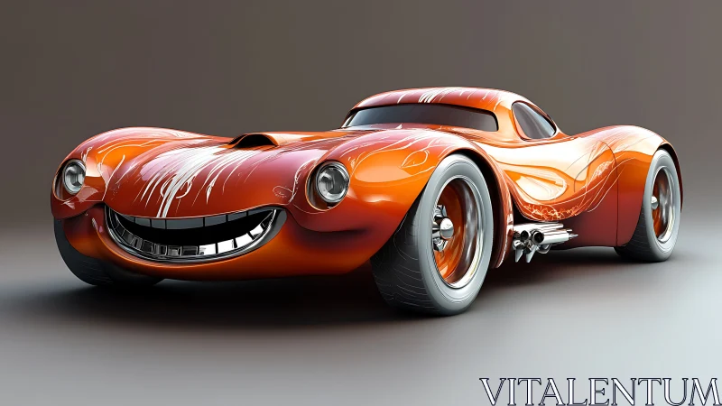 Smiling orange concept car with fluid curves and chrome details.