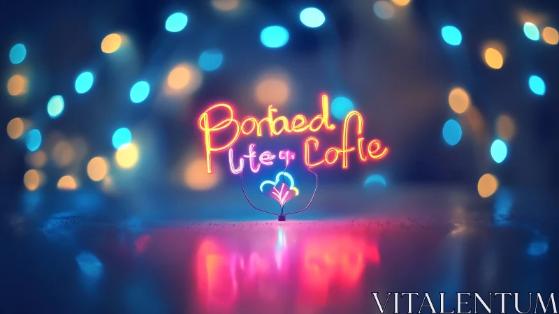 Neon love phrase glowing amid dreamy bokeh nightscape.